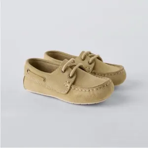 Zara Kids, Sandy Brown, LEATHER LOAFERS, 10½ (6.6 inches)