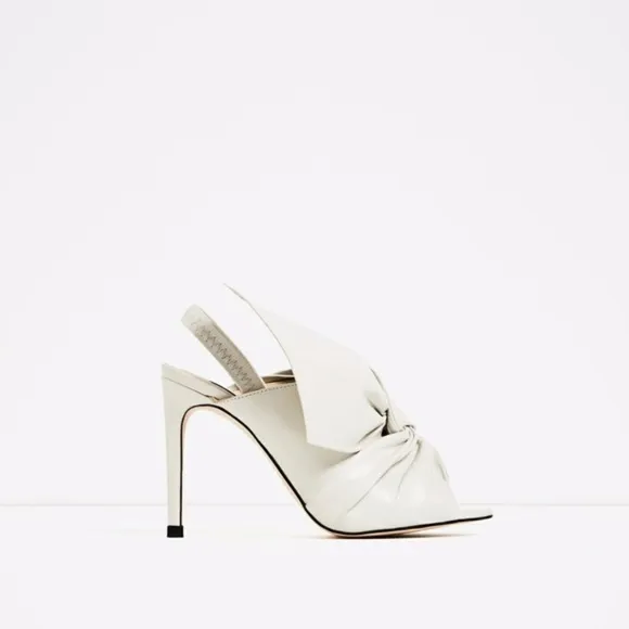 Zara Leather Sandals Heels Shoes with Bow Womens 6.5