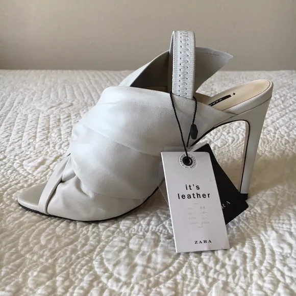 Zara Leather Sandals Heels Shoes with Bow Womens 6.5