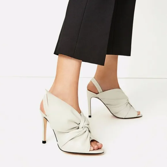 Zara Leather Sandals Heels Shoes with Bow Womens 6.5