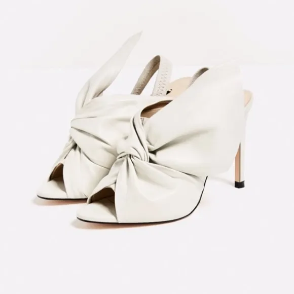 Zara Leather Sandals Heels Shoes with Bow Womens 6.5