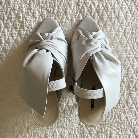 Zara Leather Sandals Heels Shoes with Bow Womens 6.5