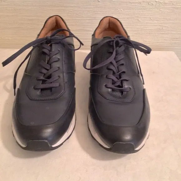 Zara Men's Dark Blue Casual Leather Sneakers