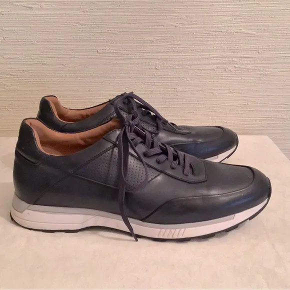 Zara Men's Dark Blue Casual Leather Sneakers