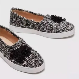 🆕ZARA Tweed Embellished Slip On Sneakers