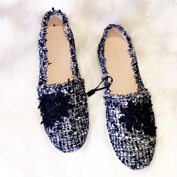 🆕ZARA Tweed Embellished Slip On Sneakers