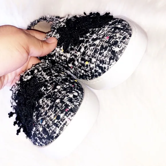 🆕ZARA Tweed Embellished Slip On Sneakers