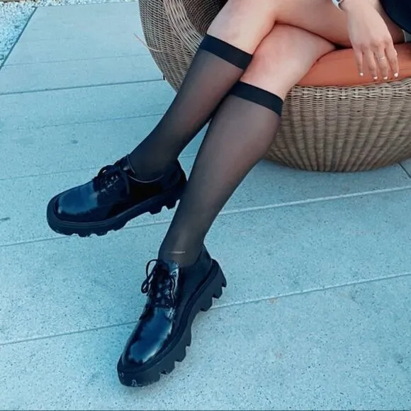 Zara Black Patent Platform Derby Shoe Sz 10