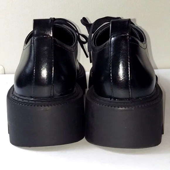 Zara Black Patent Platform Derby Shoe Sz 10