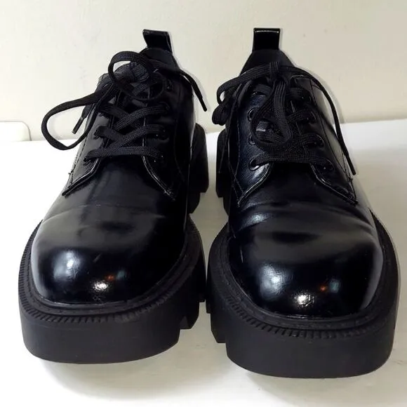 Zara Black Patent Platform Derby Shoe Sz 10