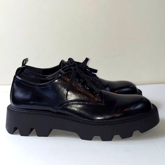 Zara Black Patent Platform Derby Shoe Sz 10