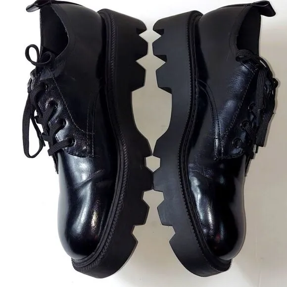 Zara Black Patent Platform Derby Shoe Sz 10