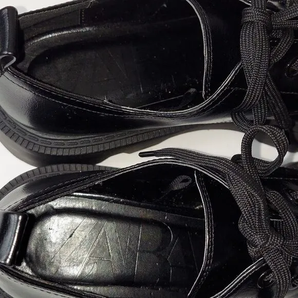 Zara Black Patent Platform Derby Shoe Sz 10